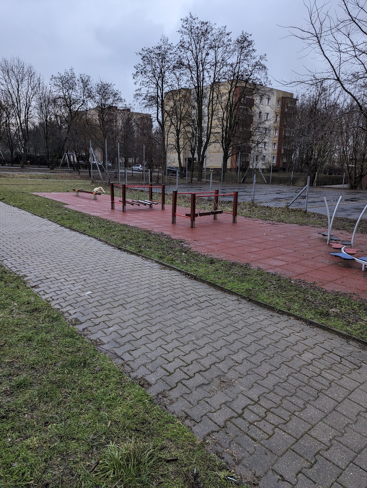 Siłownia plenerowa wraz z torem przeszkód dla dzieci.